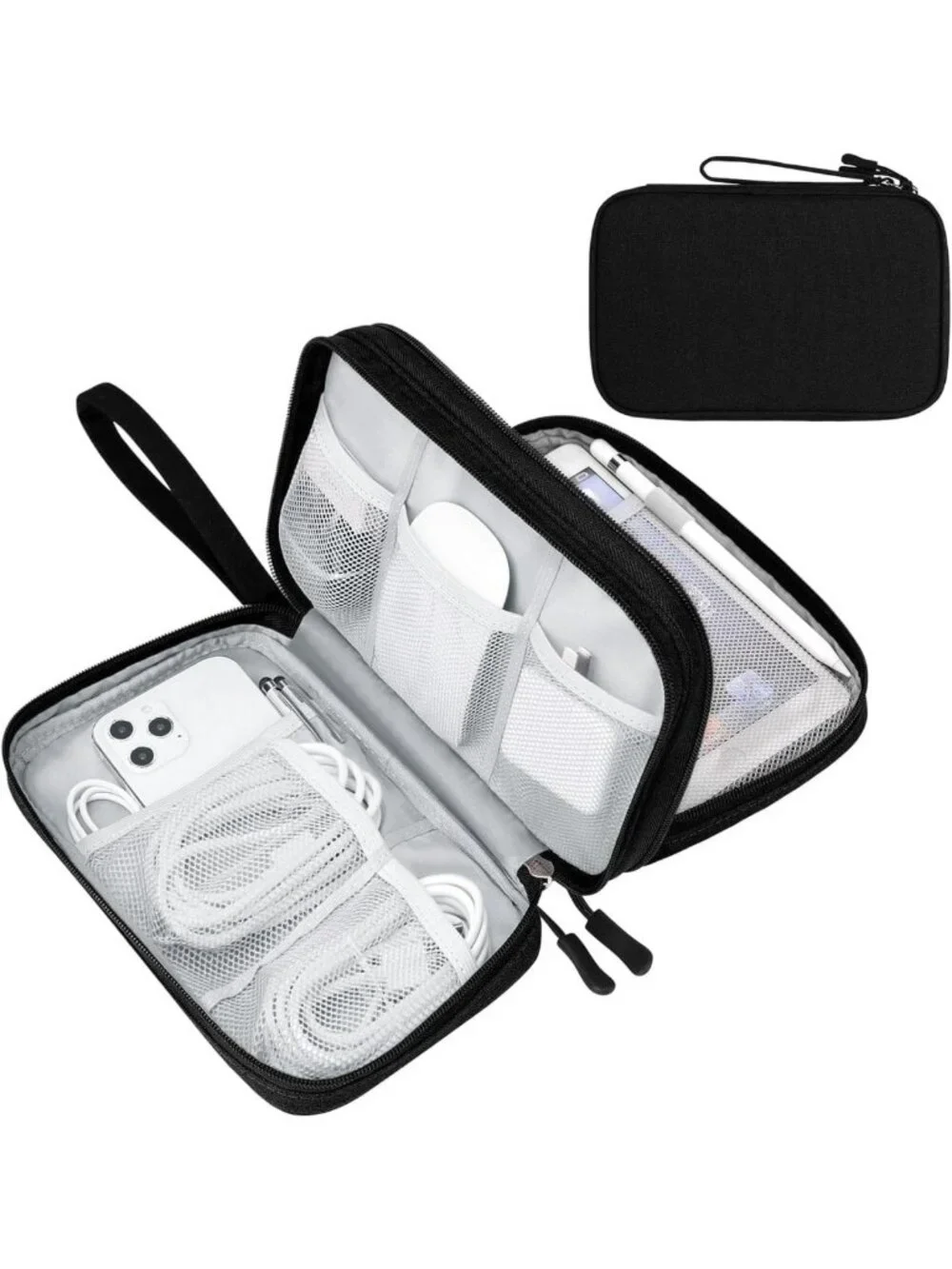 Large Waterproof Travel Cable Organizer Bag - Portable Double Layer Pouch for